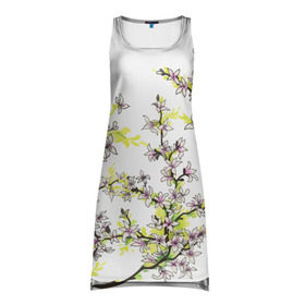 Платье-майка 3D с принтом Сакура в Санкт-Петербурге, 100% полиэстер | полуприлегающий силуэт, широкие бретели, круглый вырез горловины, удлиненный подол сзади. | арт | краска | прикольные | сакура | тропики | цветные | цветок | цветы | япония