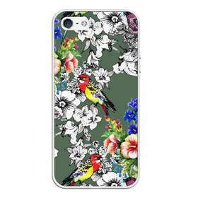 Чехол для iPhone 5/5S матовый с принтом Райский остров в Санкт-Петербурге, Силикон | Область печати: задняя сторона чехла, без боковых панелей | арт | краска | попугаи | попугай | прикольные | рай | тропики | цветные | цветок | цветы
