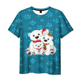 Мужская футболка 3D с принтом Новогодние мишки в Санкт-Петербурге, 100% полиэфир | прямой крой, круглый вырез горловины, длина до линии бедер | new year | santa | дед мороз | елка | елочки | новогодний | новый год | рождество | сантаклаус | снег | снежинки