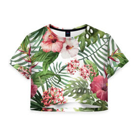 Женская футболка 3D укороченная с принтом Таинственный остров в Санкт-Петербурге, 100% полиэстер | круглая горловина, длина футболки до линии талии, рукава с отворотами | vppdgryphon | арт | краска | остров | тропики | цветные | цветок | цветы