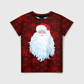 Детская футболка 3D с принтом Санта Клаус в Санкт-Петербурге, 100% гипоаллергенный полиэфир | прямой крой, круглый вырез горловины, длина до линии бедер, чуть спущенное плечо, ткань немного тянется | Тематика изображения на принте: christmas | new year | santa | дед мороз | елка | елочки | новогодний | новый год | рождество | сантаклаус | снег | снежинки
