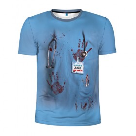 Мужская футболка 3D спортивная с принтом Костюм врача кровь в Санкт-Петербурге, 100% полиэстер с улучшенными характеристиками | приталенный силуэт, круглая горловина, широкие плечи, сужается к линии бедра | Тематика изображения на принте: больница | врач | доктор | клиника | кровь