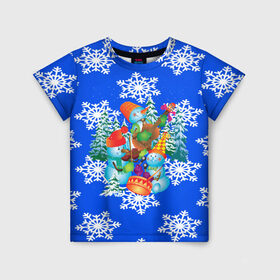Детская футболка 3D с принтом Снеговики в Санкт-Петербурге, 100% гипоаллергенный полиэфир | прямой крой, круглый вырез горловины, длина до линии бедер, чуть спущенное плечо, ткань немного тянется | christmas | new year | santa | дед мороз | елка | елочки | новогодний | новый год | рождество | сантаклаус | снег | снежинки