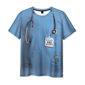 Мужская футболка 3D с принтом Костюм врача в Санкт-Петербурге, 100% полиэфир | прямой крой, круглый вырез горловины, длина до линии бедер | Тематика изображения на принте: больница | врач | градусник | доктор | интерн | клиника | медбрат | медсестра | поликлиника | стетоскоп | фонендоскоп