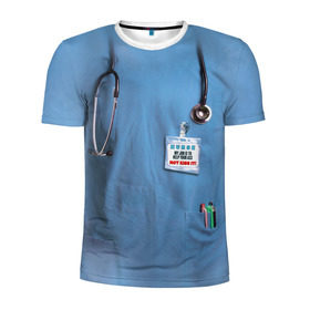 Мужская футболка 3D спортивная с принтом Костюм врача в Санкт-Петербурге, 100% полиэстер с улучшенными характеристиками | приталенный силуэт, круглая горловина, широкие плечи, сужается к линии бедра | больница | врач | градусник | доктор | интерн | клиника | медбрат | медсестра | поликлиника | стетоскоп | фонендоскоп