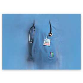 Поздравительная открытка с принтом Костюм врача в Санкт-Петербурге, 100% бумага | плотность бумаги 280 г/м2, матовая, на обратной стороне линовка и место для марки
 | больница | врач | градусник | доктор | интерн | клиника | медбрат | медсестра | поликлиника | стетоскоп | фонендоскоп