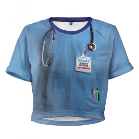 Женская футболка 3D укороченная с принтом Костюм врача в Санкт-Петербурге, 100% полиэстер | круглая горловина, длина футболки до линии талии, рукава с отворотами | больница | врач | градусник | доктор | интерн | клиника | медбрат | медсестра | поликлиника | стетоскоп | фонендоскоп