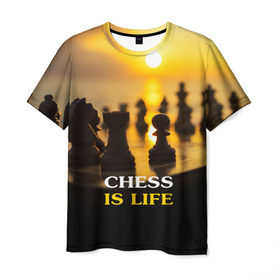 Мужская футболка 3D с принтом Шахматы - это жизнь в Санкт-Петербурге, 100% полиэфир | прямой крой, круглый вырез горловины, длина до линии бедер | chess | game | sport | гроссмейстер | закат | игра | интеллект | солнце | спорт | фигура | шахматист | шахматы