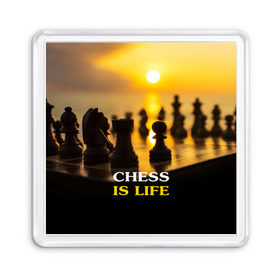 Магнит 55*55 с принтом Шахматы - это жизнь в Санкт-Петербурге, Пластик | Размер: 65*65 мм; Размер печати: 55*55 мм | chess | game | sport | гроссмейстер | закат | игра | интеллект | солнце | спорт | фигура | шахматист | шахматы