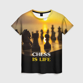 Женская футболка 3D с принтом Шахматы - это жизнь в Санкт-Петербурге, 100% полиэфир ( синтетическое хлопкоподобное полотно) | прямой крой, круглый вырез горловины, длина до линии бедер | chess | game | sport | гроссмейстер | закат | игра | интеллект | солнце | спорт | фигура | шахматист | шахматы