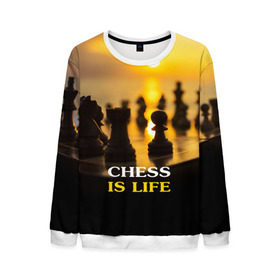 Мужской свитшот 3D с принтом Шахматы - это жизнь в Санкт-Петербурге, 100% полиэстер с мягким внутренним слоем | круглый вырез горловины, мягкая резинка на манжетах и поясе, свободная посадка по фигуре | chess | game | sport | гроссмейстер | закат | игра | интеллект | солнце | спорт | фигура | шахматист | шахматы