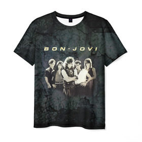 Мужская футболка 3D с принтом Группа Bon Jovi в Санкт-Петербурге, 100% полиэфир | прямой крой, круглый вырез горловины, длина до линии бедер | bon jovi | бон | бон джови | глэм | группа | джови | джон | рок | хард