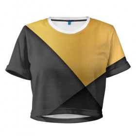 Женская футболка 3D укороченная с принтом Golden-black в Санкт-Петербурге, 100% полиэстер | круглая горловина, длина футболки до линии талии, рукава с отворотами | 