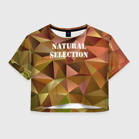 Женская футболка 3D укороченная с принтом Natural Selection в Санкт-Петербурге, 100% полиэстер | круглая горловина, длина футболки до линии талии, рукава с отворотами | Тематика изображения на принте: low poly | natural | poly | polygon | естественный отбор | натурал