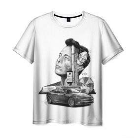 Мужская футболка 3D с принтом Илон Маск в Санкт-Петербурге, 100% полиэфир | прямой крой, круглый вырез горловины, длина до линии бедер | hyperloop | pay pal | space x | tesla | гений | день космонавтики | полет на марс | тесла | электрокар | электромобиль