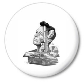 Значок с принтом Илон Маск в Санкт-Петербурге,  металл | круглая форма, металлическая застежка в виде булавки | hyperloop | pay pal | space x | tesla | гений | день космонавтики | полет на марс | тесла | электрокар | электромобиль