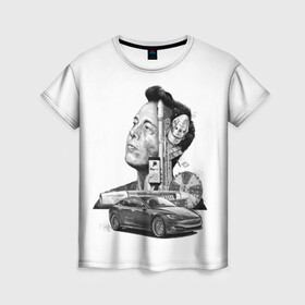 Женская футболка 3D с принтом Илон Маск в Санкт-Петербурге, 100% полиэфир ( синтетическое хлопкоподобное полотно) | прямой крой, круглый вырез горловины, длина до линии бедер | hyperloop | pay pal | space x | tesla | гений | день космонавтики | полет на марс | тесла | электрокар | электромобиль
