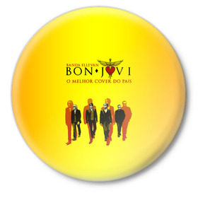 Значок с принтом Группа Bon Jovi в Санкт-Петербурге,  металл | круглая форма, металлическая застежка в виде булавки | Тематика изображения на принте: bon jovi | бон | бон джови | глэм | группа | джови | джон | рок | хард