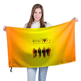 Флаг 3D с принтом Группа Bon Jovi в Санкт-Петербурге, 100% полиэстер | плотность ткани — 95 г/м2, размер — 67 х 109 см. Принт наносится с одной стороны | bon jovi | бон | бон джови | глэм | группа | джови | джон | рок | хард