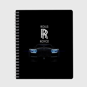 Тетрадь с принтом Rolls Royce phantom в Санкт-Петербурге, 100% бумага | 48 листов, плотность листов — 60 г/м2, плотность картонной обложки — 250 г/м2. Листы скреплены сбоку удобной пружинной спиралью. Уголки страниц и обложки скругленные. Цвет линий — светло-серый
 | Тематика изображения на принте: luxury | phantom | rich | rolls royce | rr | авто | автомобили | бренд | известные | логотип | машина | надписи | огни | ролс ройс | роскошь | тень | фары | черный