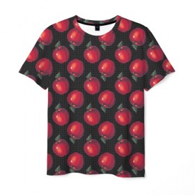 Мужская футболка 3D с принтом Яблочки в Санкт-Петербурге, 100% полиэфир | прямой крой, круглый вырез горловины, длина до линии бедер | 