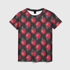 Женская футболка 3D с принтом Яблочки в Санкт-Петербурге, 100% полиэфир ( синтетическое хлопкоподобное полотно) | прямой крой, круглый вырез горловины, длина до линии бедер | 
