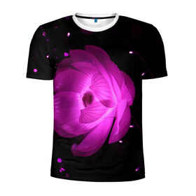 Мужская футболка 3D спортивная с принтом Цветок в Санкт-Петербурге, 100% полиэстер с улучшенными характеристиками | приталенный силуэт, круглая горловина, широкие плечи, сужается к линии бедра | лепестки | модные | природа | растения | розовый | тренды | фон | цвет | цветок | цветы | черный