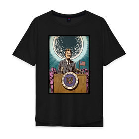 Мужская футболка хлопок Oversize с принтом Джон Кеннеди в Санкт-Петербурге, 100% хлопок | свободный крой, круглый ворот, “спинка” длиннее передней части | apollo | nasa | usa | аполлон | высадка на луну | космическая гонка | луна | лунная программа | наса | президент америки | сша