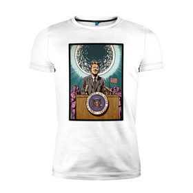 Мужская футболка премиум с принтом Джон Кеннеди в Санкт-Петербурге, 92% хлопок, 8% лайкра | приталенный силуэт, круглый вырез ворота, длина до линии бедра, короткий рукав | apollo | nasa | usa | аполлон | высадка на луну | космическая гонка | луна | лунная программа | наса | президент америки | сша