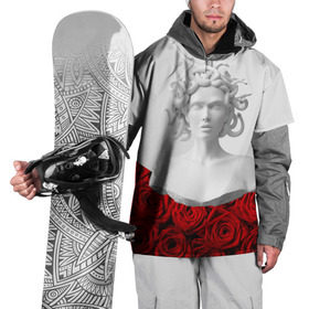 Накидка на куртку 3D с принтом Унисекс / Snake roses girl в Санкт-Петербурге, 100% полиэстер |  | букет | веты | красный | лепестки | модные | полосы | природа | растения | розочки | розы | сад | тренды | цвет | черный