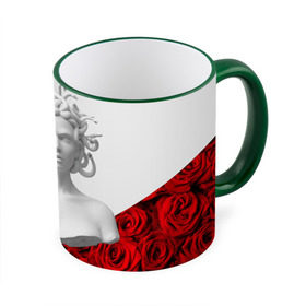 Кружка 3D с принтом Унисекс / Snake roses girl в Санкт-Петербурге, керамика | ёмкость 330 мл | букет | веты | красный | лепестки | модные | полосы | природа | растения | розочки | розы | сад | тренды | цвет | черный