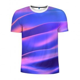 Мужская футболка 3D спортивная с принтом Water Colors в Санкт-Петербурге, 100% полиэстер с улучшенными характеристиками | приталенный силуэт, круглая горловина, широкие плечи, сужается к линии бедра | Тематика изображения на принте: абстракция | вода.цветные | волны | краски | море | радужные | розовый | синий | фиолетовый | цвет | цвета | яркие