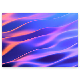 Поздравительная открытка с принтом Water Colors в Санкт-Петербурге, 100% бумага | плотность бумаги 280 г/м2, матовая, на обратной стороне линовка и место для марки
 | Тематика изображения на принте: абстракция | вода.цветные | волны | краски | море | радужные | розовый | синий | фиолетовый | цвет | цвета | яркие