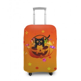 Чехол для чемодана 3D с принтом Happy Halloween! в Санкт-Петербурге, 86% полиэфир, 14% спандекс | двустороннее нанесение принта, прорези для ручек и колес | 31 октября | cat | halloween | абстракция | арт | животные | звезды | котики | коты | кошки | милые | праздник | тыква | хэллоуин