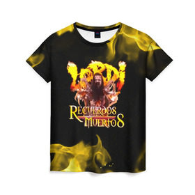 Женская футболка 3D с принтом Recuerdos Muertos в Санкт-Петербурге, 100% полиэфир ( синтетическое хлопкоподобное полотно) | прямой крой, круглый вырез горловины, длина до линии бедер | глэм | группа | метал | монстры | рок | хард | хардрок | хэви | хэвиметал | шок | шокрок