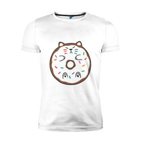 Мужская футболка премиум с принтом Кот пончик в Санкт-Петербурге, 92% хлопок, 8% лайкра | приталенный силуэт, круглый вырез ворота, длина до линии бедра, короткий рукав | 