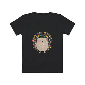 Детская футболка хлопок с принтом Ёжик в Санкт-Петербурге, 100% хлопок | круглый вырез горловины, полуприлегающий силуэт, длина до линии бедер | ежик | кот | котэ | кофе | машина | пончик