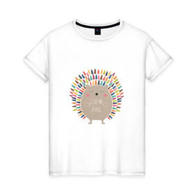 Женская футболка хлопок с принтом Ёжик в Санкт-Петербурге, 100% хлопок | прямой крой, круглый вырез горловины, длина до линии бедер, слегка спущенное плечо | ежик | кот | котэ | кофе | машина | пончик