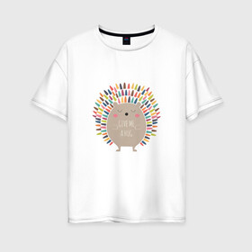 Женская футболка хлопок Oversize с принтом Ёжик в Санкт-Петербурге, 100% хлопок | свободный крой, круглый ворот, спущенный рукав, длина до линии бедер
 | ежик | кот | котэ | кофе | машина | пончик