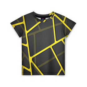 Детская футболка 3D с принтом Желтая сетка в Санкт-Петербурге, 100% гипоаллергенный полиэфир | прямой крой, круглый вырез горловины, длина до линии бедер, чуть спущенное плечо, ткань немного тянется | Тематика изображения на принте: yellow | абстракция | желтый | линия.line | сетка