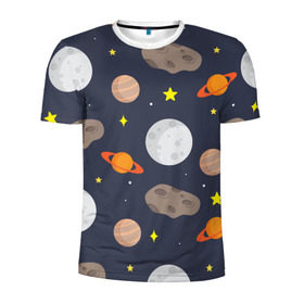 Мужская футболка 3D спортивная с принтом Луна в Санкт-Петербурге, 100% полиэстер с улучшенными характеристиками | приталенный силуэт, круглая горловина, широкие плечи, сужается к линии бедра | Тематика изображения на принте: астероид | луна | метеорит | планета | сатурн | юпитер