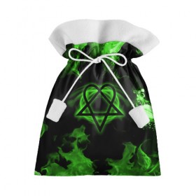 Подарочный 3D мешок с принтом HIM зеленое пламя в Санкт-Петербурге, 100% полиэстер | Размер: 29*39 см | Тематика изображения на принте: 