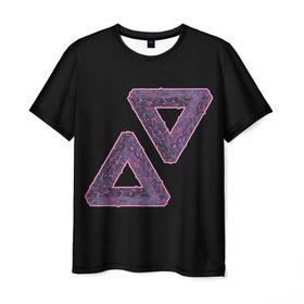 Мужская футболка 3D с принтом Треугольники Пенроуза в Санкт-Петербурге, 100% полиэфир | прямой крой, круглый вырез горловины, длина до линии бедер | иллюзия | невероятный | невозможный | несуществующий | треугольник | трибар