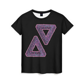 Женская футболка 3D с принтом Треугольники Пенроуза в Санкт-Петербурге, 100% полиэфир ( синтетическое хлопкоподобное полотно) | прямой крой, круглый вырез горловины, длина до линии бедер | иллюзия | невероятный | невозможный | несуществующий | треугольник | трибар