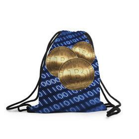 Рюкзак-мешок 3D с принтом Bitcoin в Санкт-Петербурге, 100% полиэстер | плотность ткани — 200 г/м2, размер — 35 х 45 см; лямки — толстые шнурки, застежка на шнуровке, без карманов и подкладки | bitcoin | блокчейн | криптовалюта
