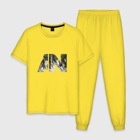 Мужская пижама хлопок с принтом AWOLNATION в Санкт-Петербурге, 100% хлопок | брюки и футболка прямого кроя, без карманов, на брюках мягкая резинка на поясе и по низу штанин
 | 