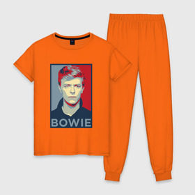 Женская пижама хлопок с принтом David Bowie в Санкт-Петербурге, 100% хлопок | брюки и футболка прямого кроя, без карманов, на брюках мягкая резинка на поясе и по низу штанин | Тематика изображения на принте: bowie | david | альтернативный | арт | боуи | глэм | джаз | дэвид | музыка | музыкант | певец | поп | попрок | психоделический | рок | соул | хард | хардрок | экспериментальный | электронная | эмбиент