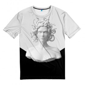 Мужская футболка 3D с принтом Snake girl в Санкт-Петербурге, 100% полиэфир | прямой крой, круглый вырез горловины, длина до линии бедер | snake | белый | волосы | глаза | губы | девушка | змеи | скульптура | тело.черный | цвет