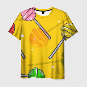 Мужская футболка 3D с принтом Чупа-Чупс в Санкт-Петербурге, 100% полиэфир | прямой крой, круглый вырез горловины, длина до линии бедер | конфеты | леденец | паттерн | сладость | узор | чупа чупс