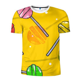 Мужская футболка 3D спортивная с принтом Чупа-Чупс в Санкт-Петербурге, 100% полиэстер с улучшенными характеристиками | приталенный силуэт, круглая горловина, широкие плечи, сужается к линии бедра | конфеты | леденец | паттерн | сладость | узор | чупа чупс